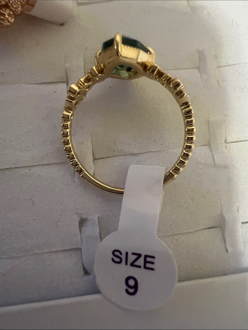 Gold Plated Ring with Teal Marquise Crystal - Women Jewelry - Picture 2 of 2